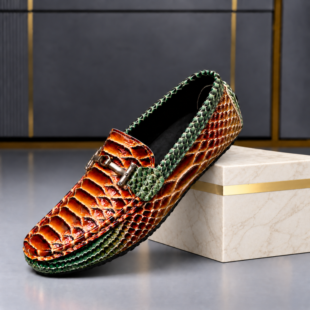 Venturo Leather Snakeskin Loafers