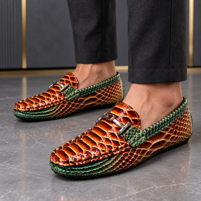 Venturo Leather Snakeskin Loafers