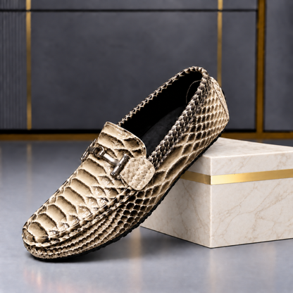 Venturo Leather Snakeskin Loafers