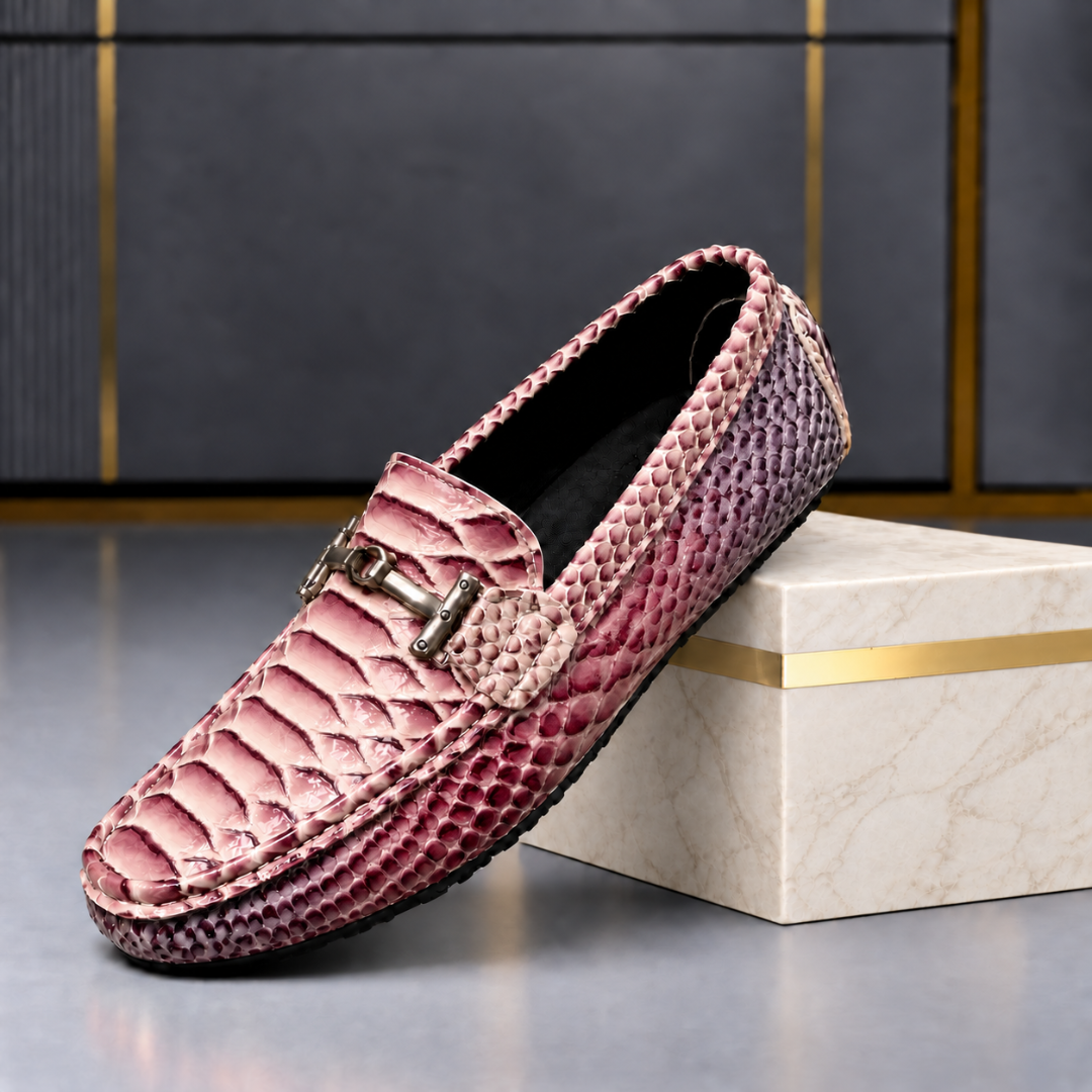 Venturo Leather Snakeskin Loafers