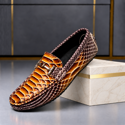 Venturo Leather Snakeskin Loafers