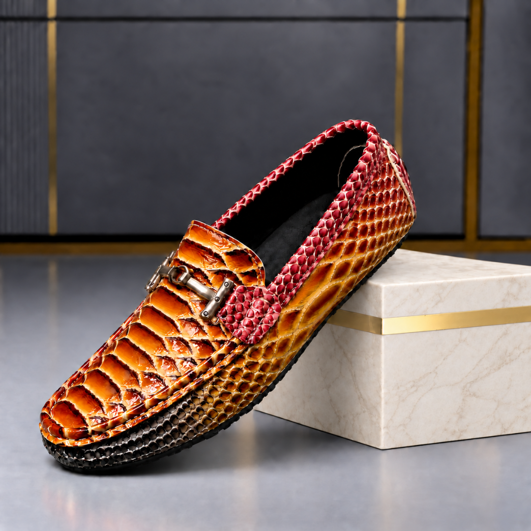 Venturo Leather Snakeskin Loafers